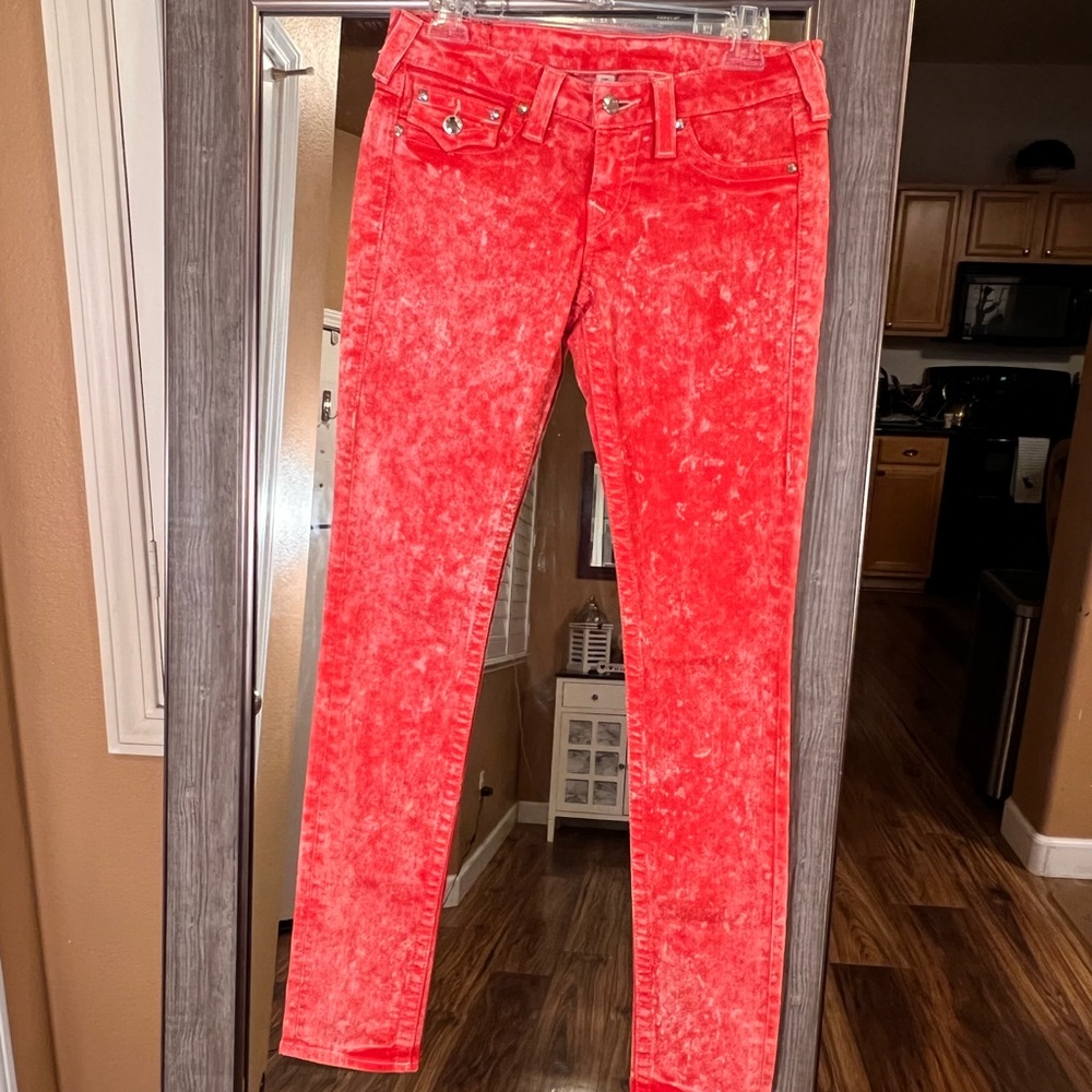 “True Religion” Coral Acid Washed Skinny Jean